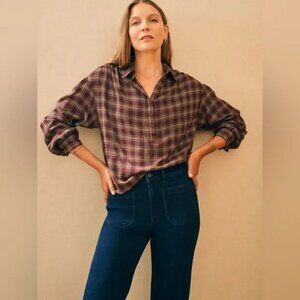 Faherty Women’s Olli Top Plaid Pullover Purple Size XL Academia Preppy Top Wool